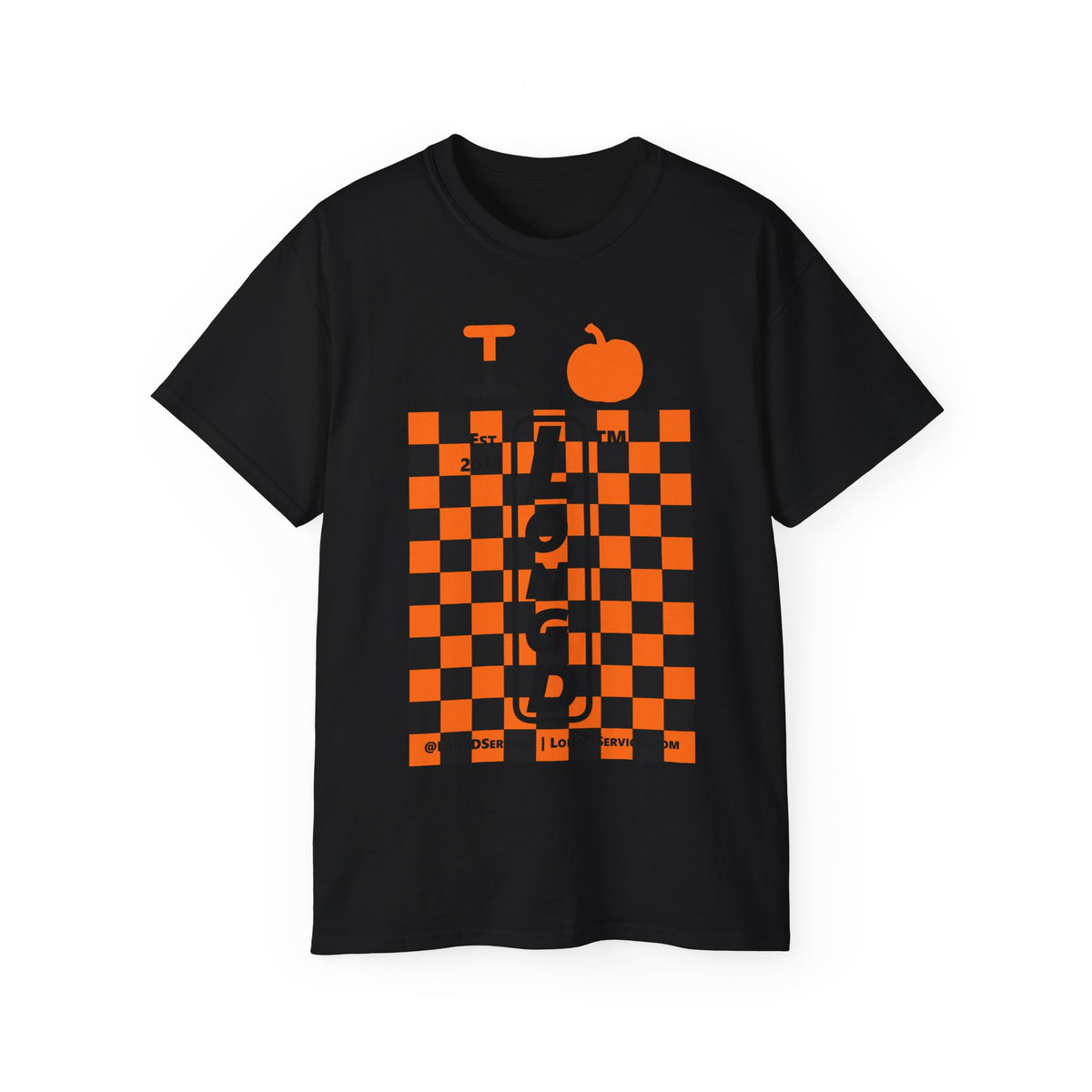 I pumpkin LongD Tag-domain negative upright checkered logo cotton tee