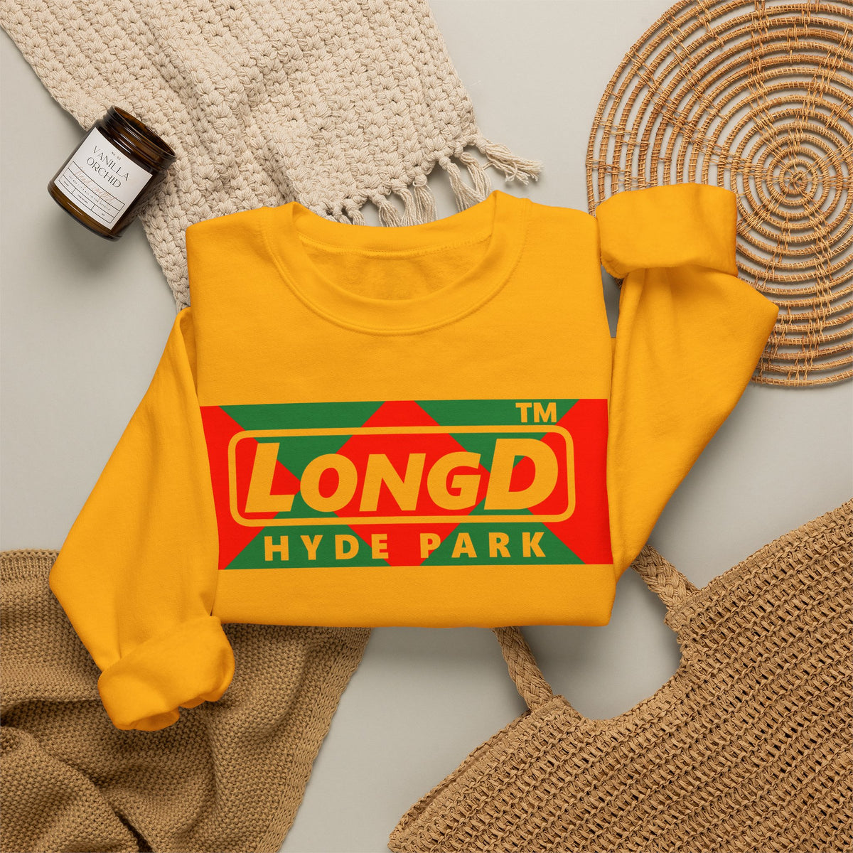 LongD Hyde Park negative big argyle logo (Xmas colors) crewneck sweatshirt