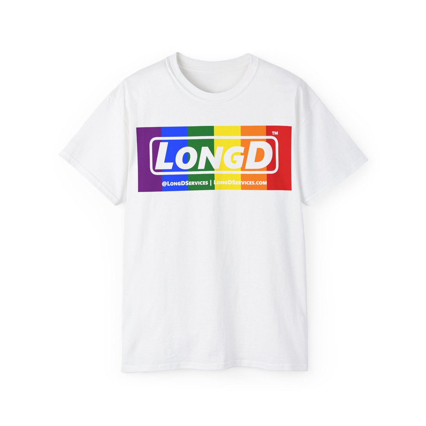 LongD® Logo Cotton Tee Pride rainbow negative text