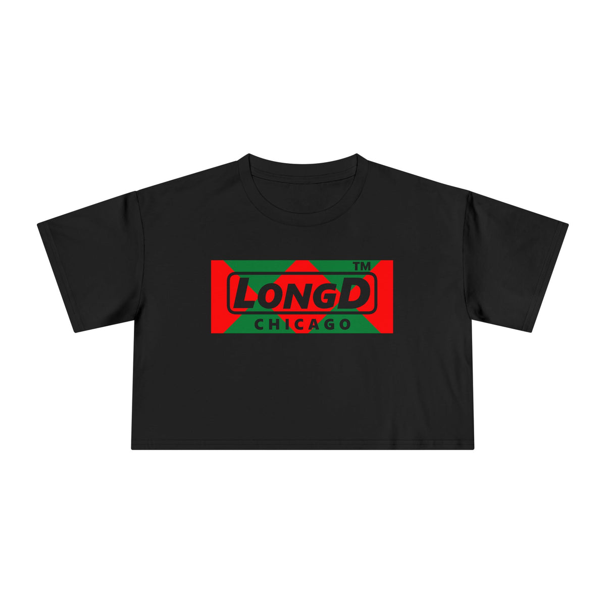 LongD Chicago negative big argyle logo (Xmas colors) crop tee