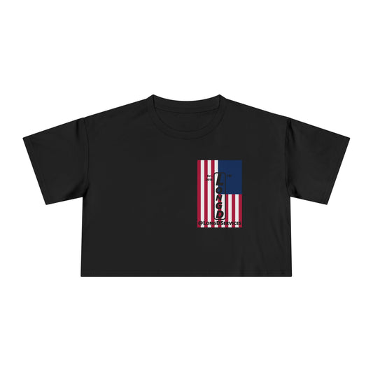 Negative cropped flag upright single-breasted tag logo crop tee (Patriotic colors)
