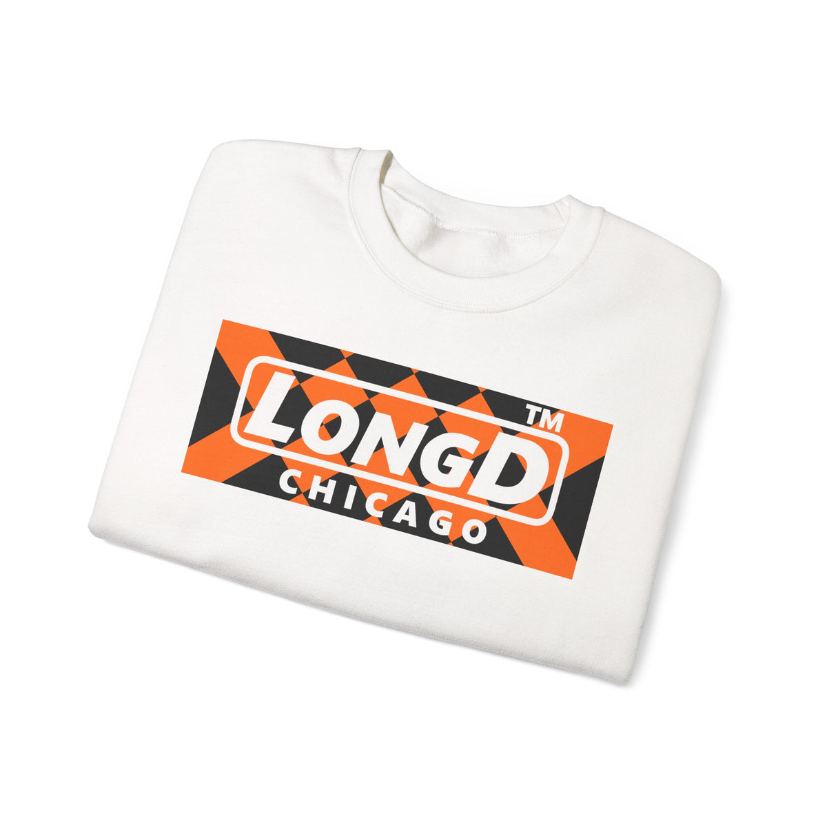 LongD Chicago negative stylized argyle logo (Halloween colors) crewneck sweatshirt