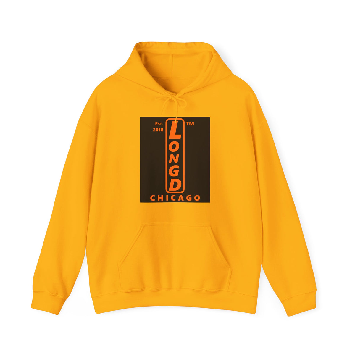 LongD Chicago upright logo orange (FE7518) on Black (000000) (Halloween colors) hoodie