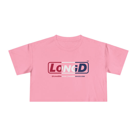 LongD Logo Women's Crop Tee Red, White & Blue positive thirds