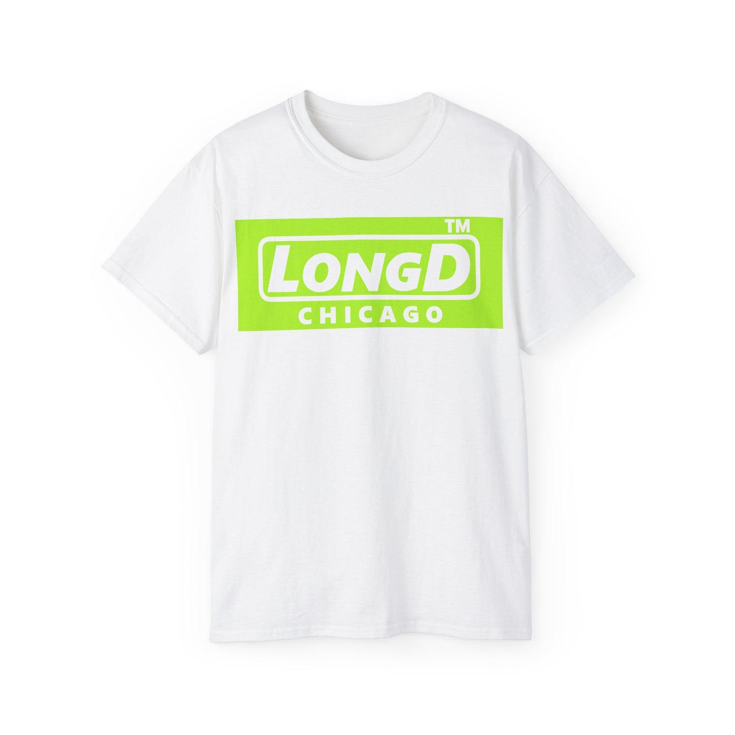 LongD® negative lime green Chicago Logo Cotton Tee