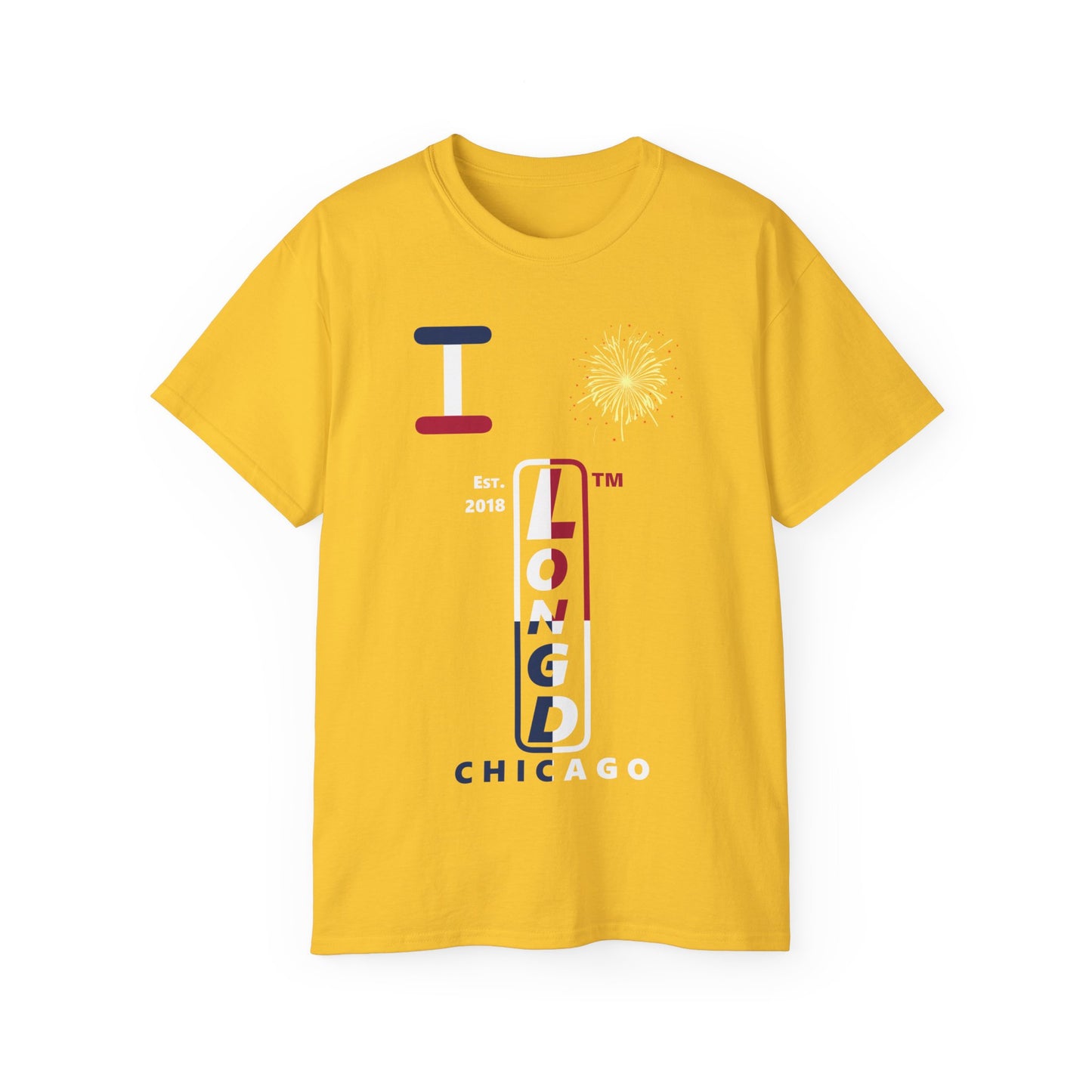 I Burst LongD cotton tee positive quarters Chicago upright logo (Patriotic colors)