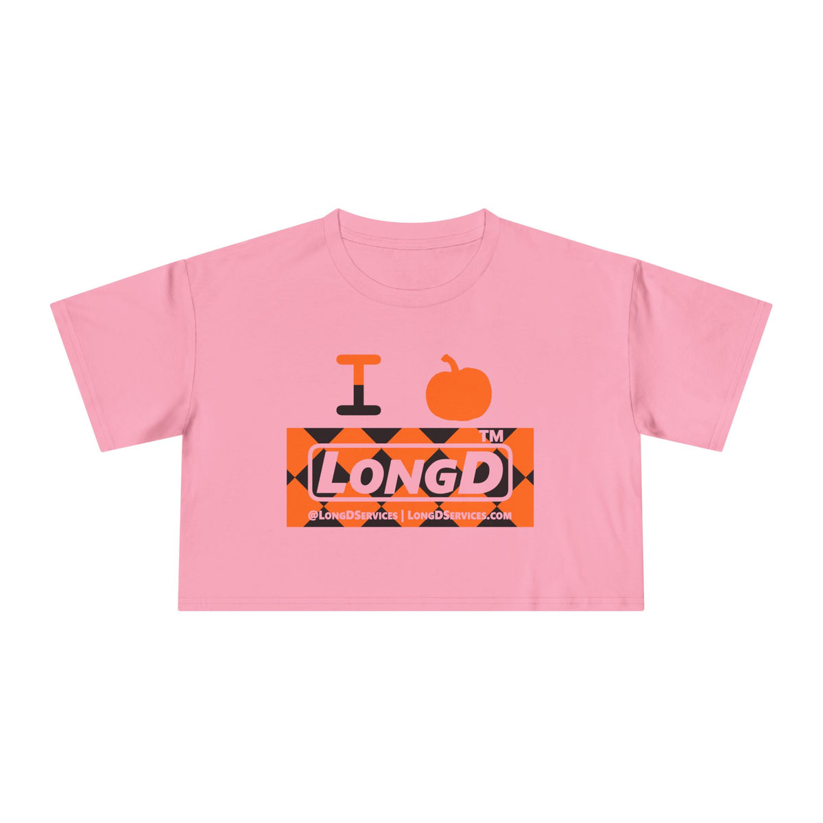 I pumpkin LongD Tag-domain negative argyle logo crop tee