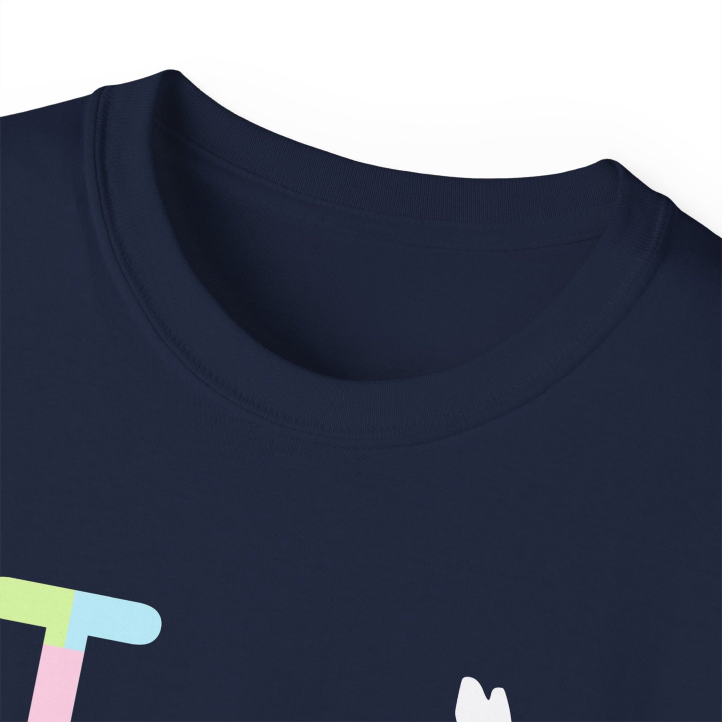 I Bunny LongD® Logo Cotton Tee Easter pastel variety positive top text and negative bottom text (white Easter Bunny)