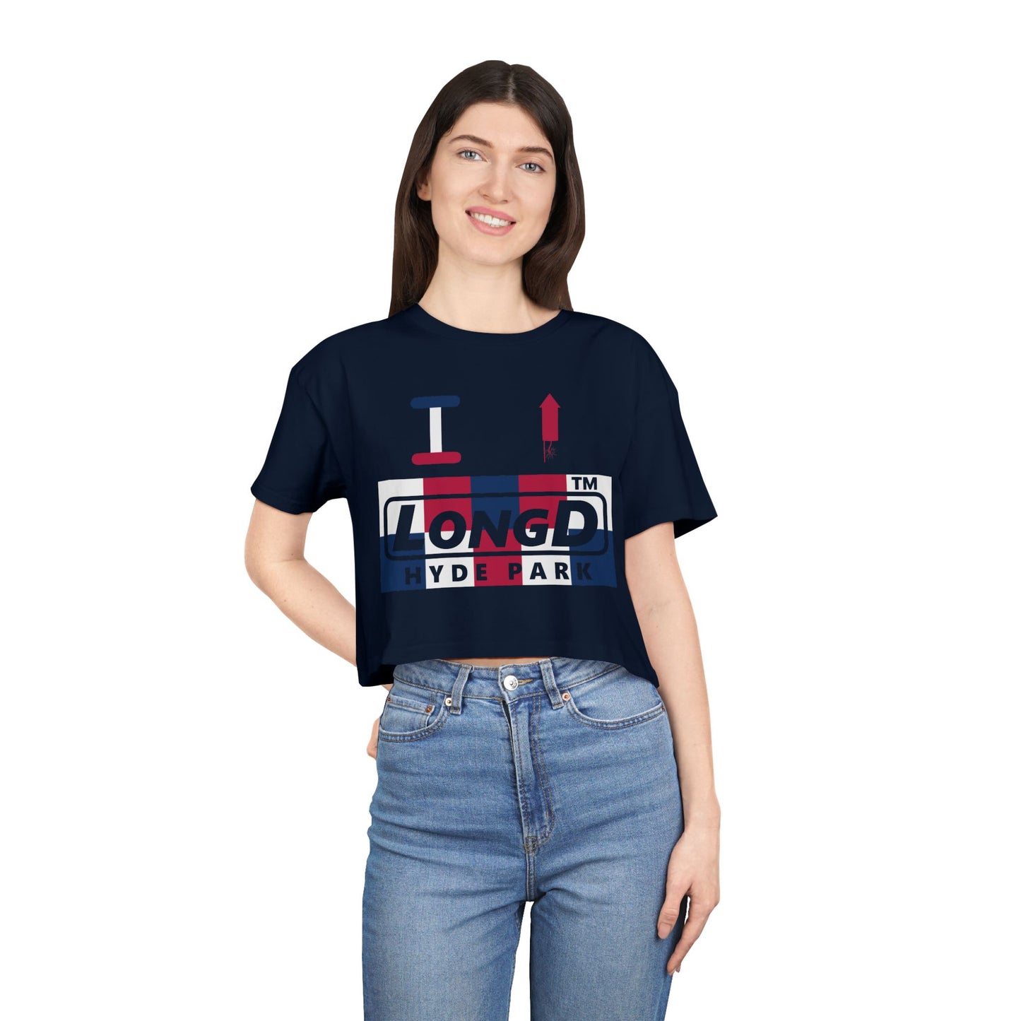 I firecracker LongD negative 2x5 Hyde Park Logo Crop Tee (Patriotic colors)