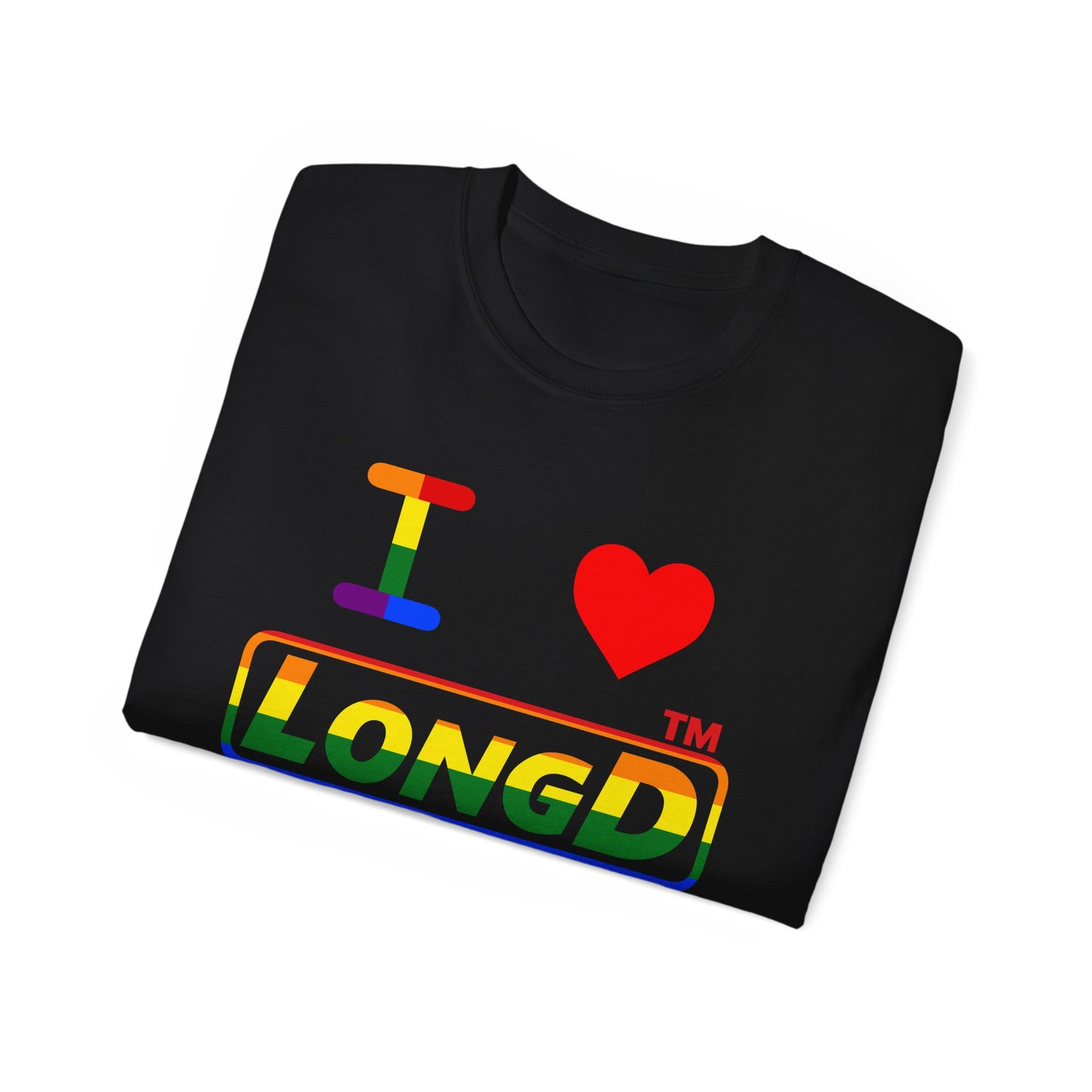 I Luv LongD positive horizontal striped Chicago logo cotton tee (Pride colors)