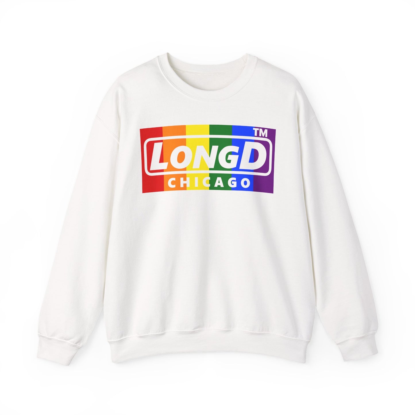 LongD negative vertical striped Chicago logo crewneck sweatshirt (Pride colors)