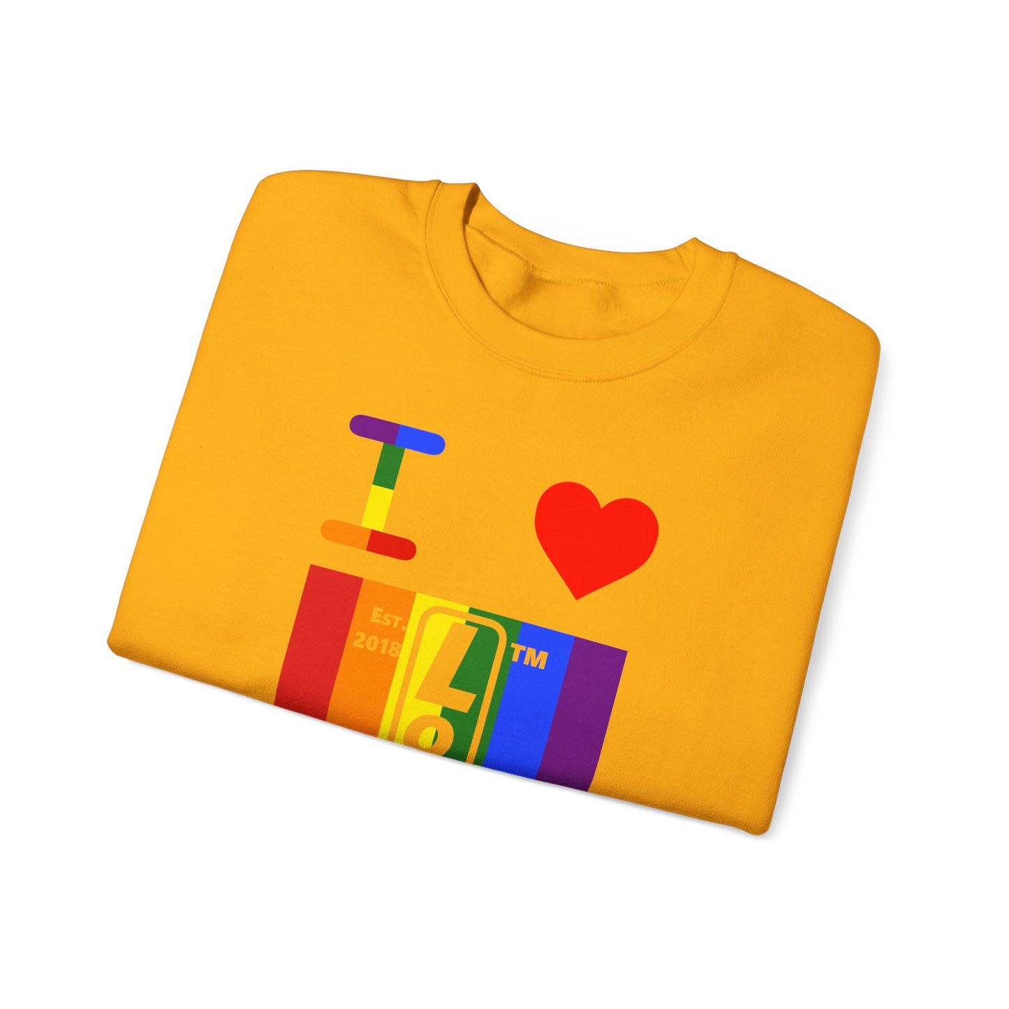 I Luv LongD negative vertical 6-striped Hyde Park upright logo crewneck sweatshirt
