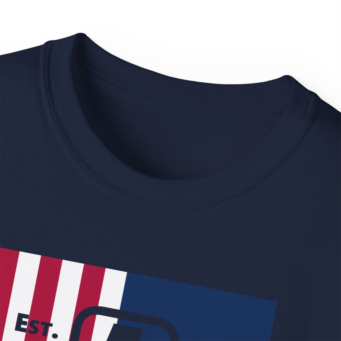 LongD cotton tee negative flag Chicago upright logo (Patriotic colors)
