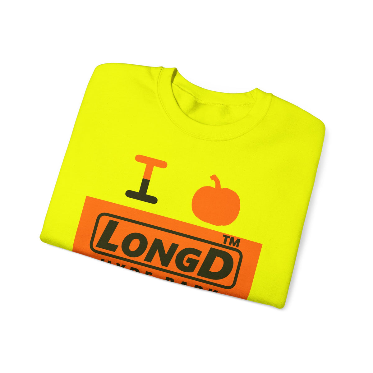 I pumpkin LongD Hyde Park logo positive black on negative orange crewneck sweatshirt
