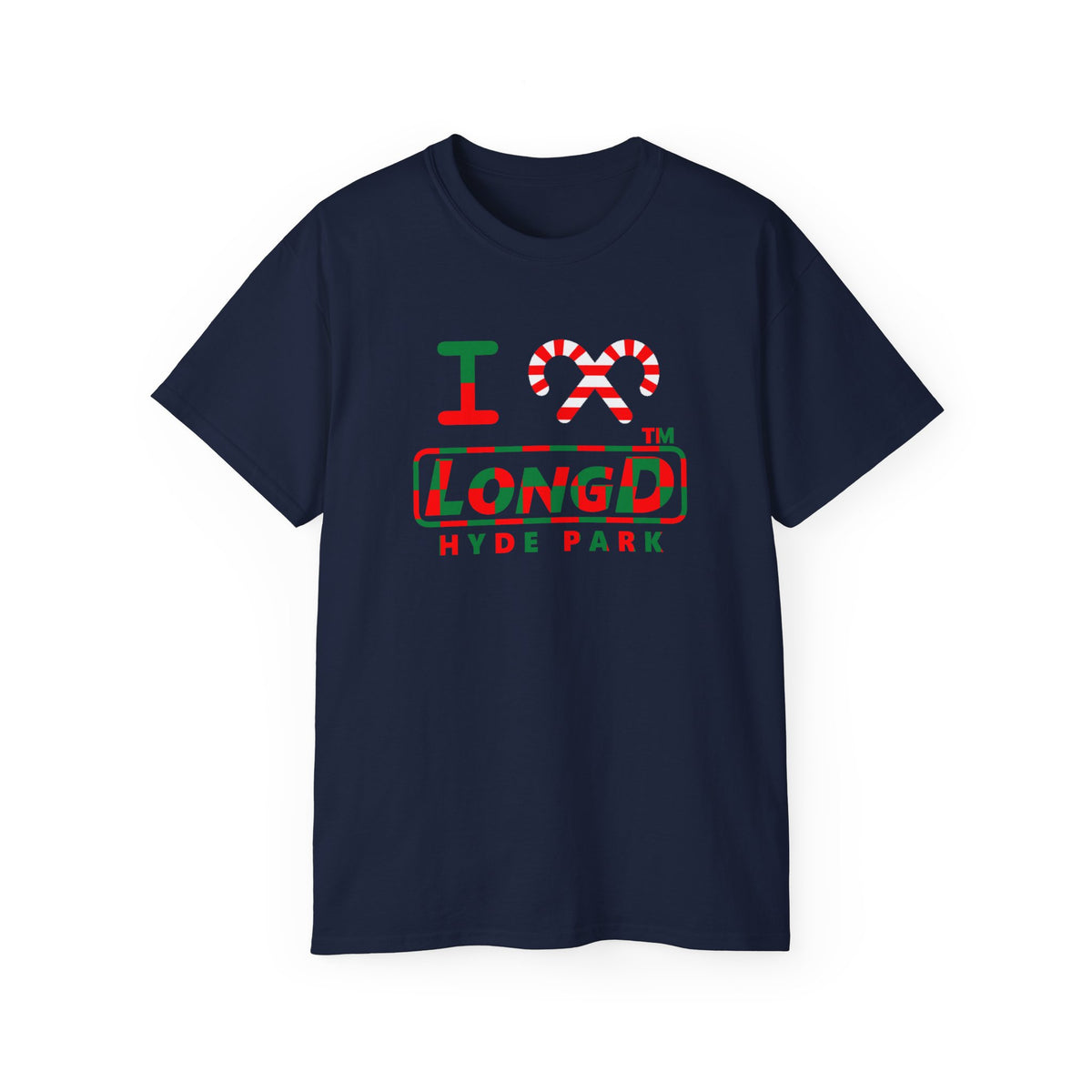 I candy cane LongD Hyde Park positive checkered logo cotton tee