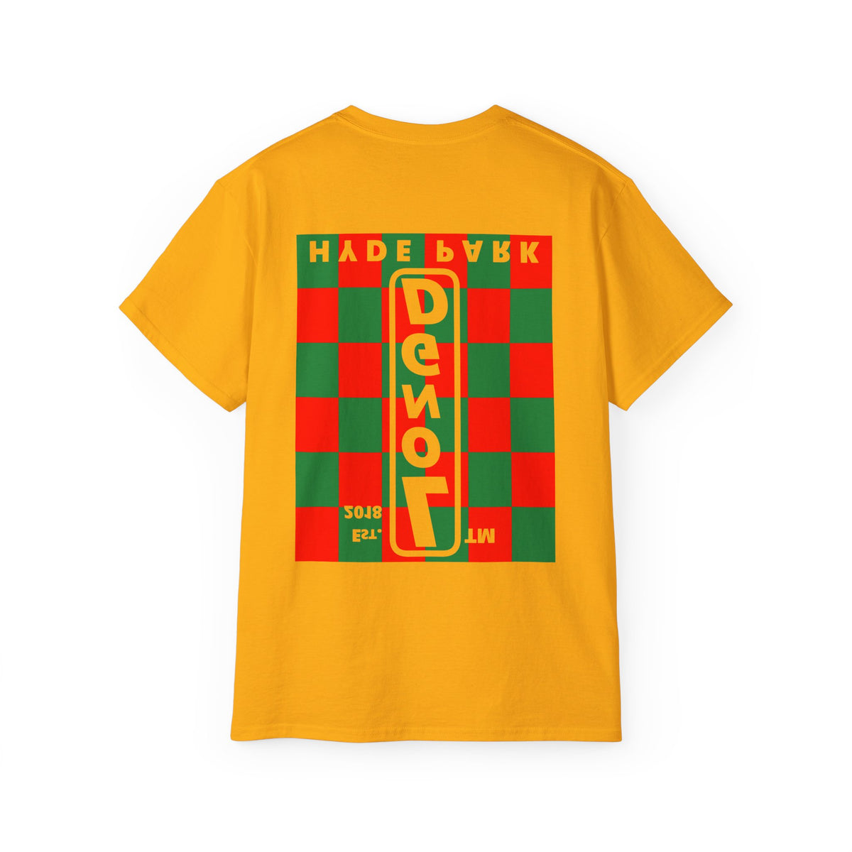 LongD Hyde Park negative upright checkered front-back logo (Xmas colors) cotton tee