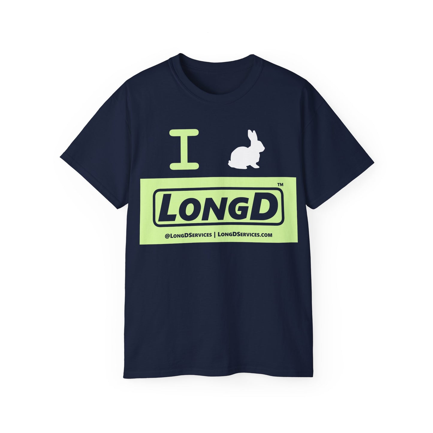 I Bunny LongD® Logo Cotton Tee Easter pastel green negative text (white Easter Bunny)