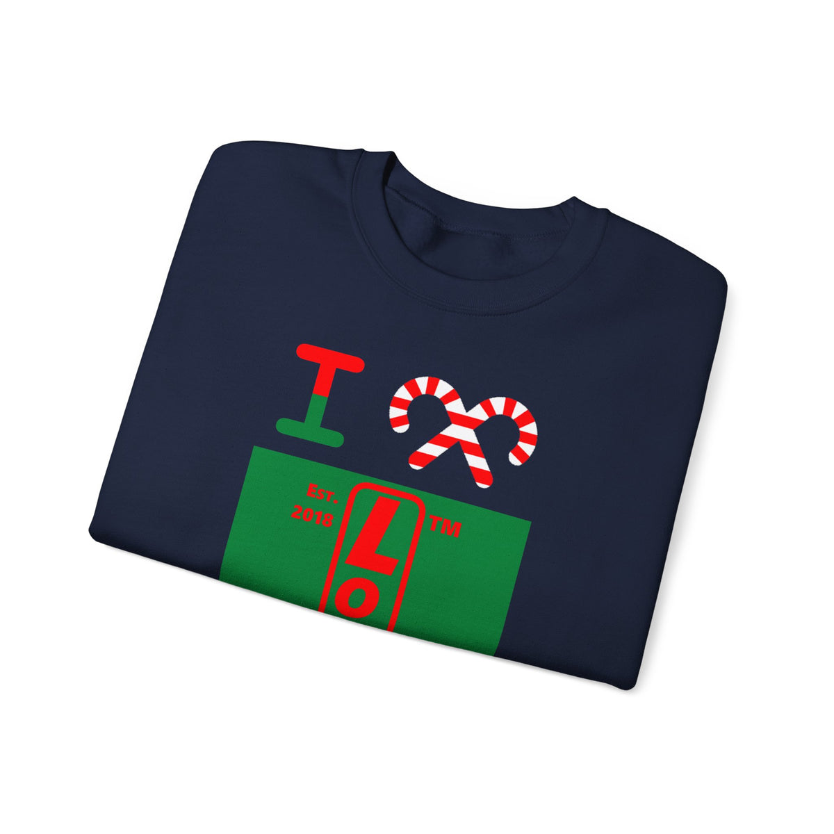 I candy cane LongD Hyde Park upright logo positive red on negative green crewneck sweatshirt