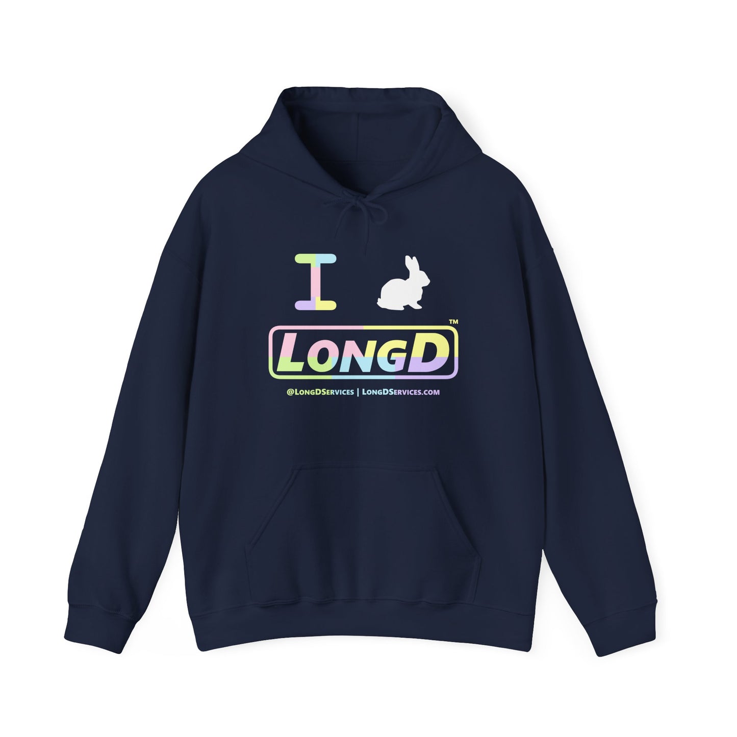 I Bunny LongD® Logo Hoodie Pastel variety text (White Easter Bunny)