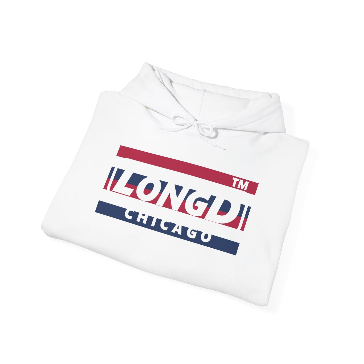 LongD® negative horizontal 6-striped Chicago logo hoodie (patriotic colors)