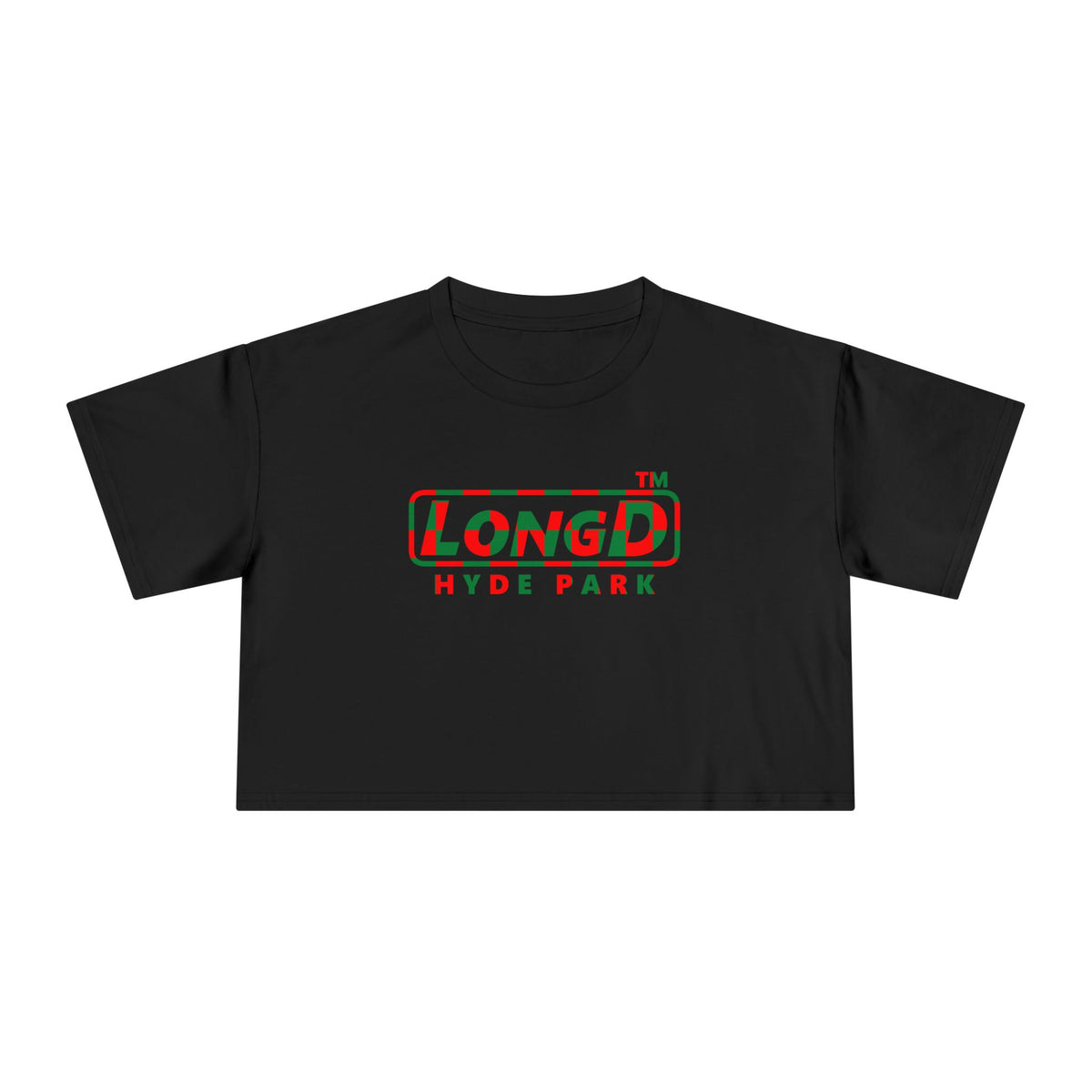 LongD Hyde Park positive checkered logo (Xmas colors) crop tee