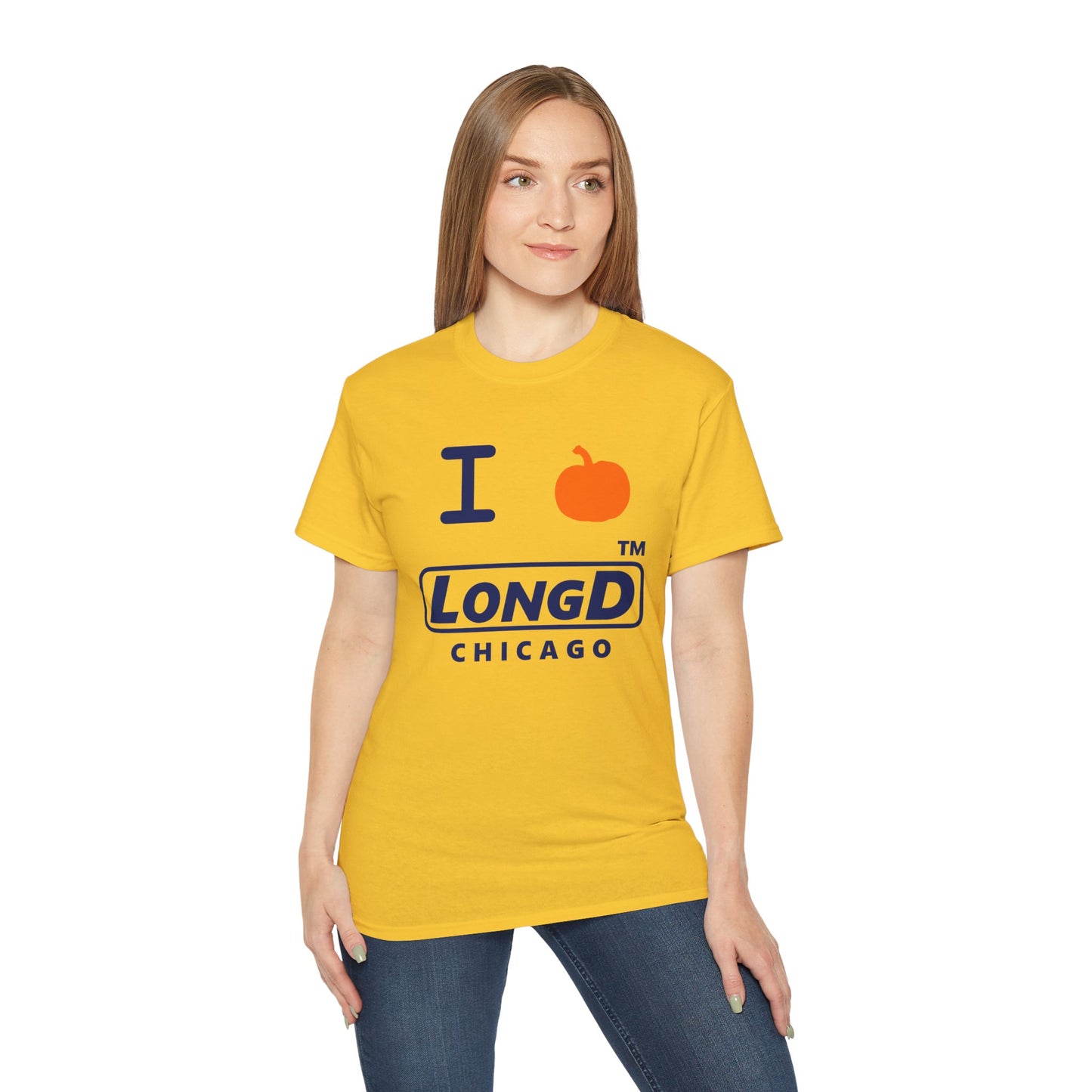 I Pumpkin LongD® Logo Cotton Tee positive blue basic Chicago logo
