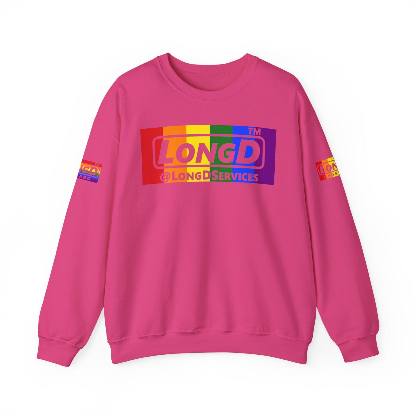 LongD official basic 4-print tag logo crewneck sweatshirt with Pride heart