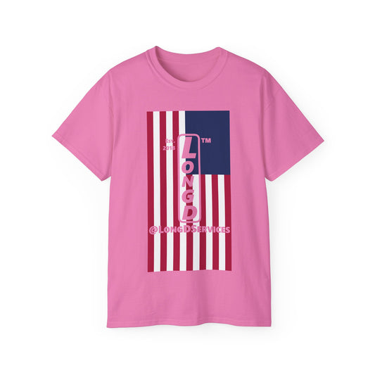 LongD cotton tee negative flag tag upright logo (Patriotic colors)