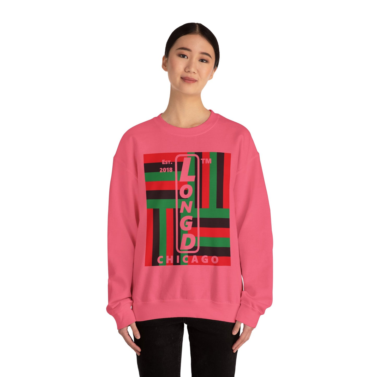 LongD negative windmill Chicago upright logo crewneck sweatshirt (Juneteenth colors)