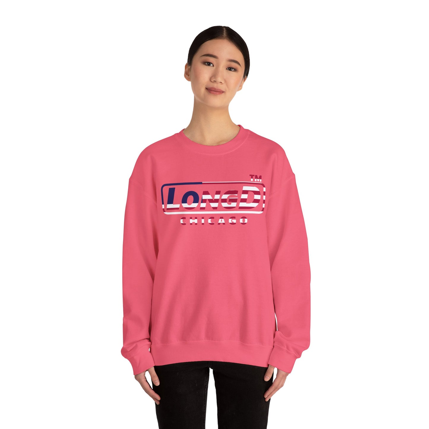 LongD positive flag Chicago logo crewneck sweatshirt (patriotic colors)