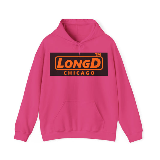 LongD Chicago logo orange (FE7518) on Black (000000) (Halloween colors) hoodie