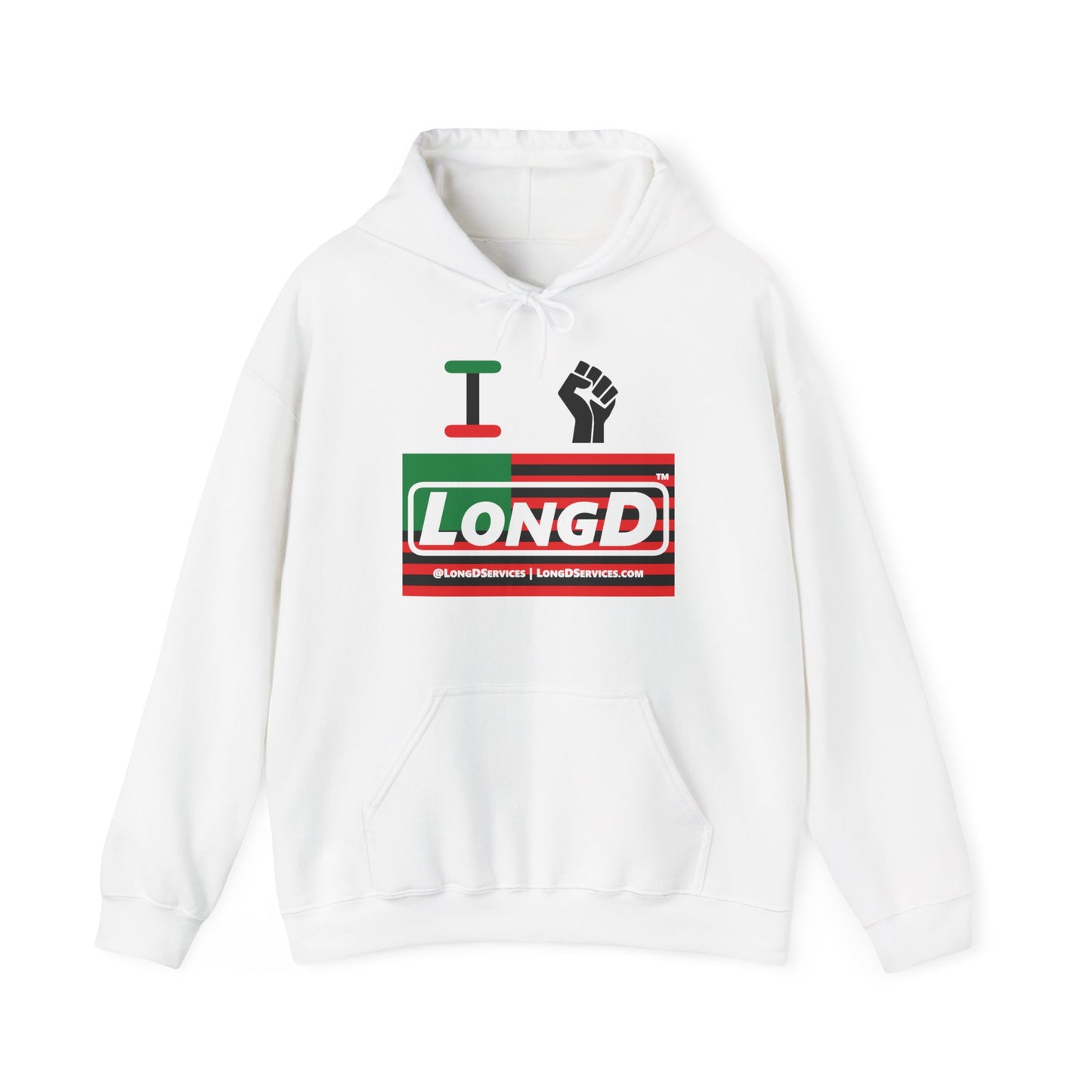I Fist LongD® Logo Hoodie with Juneteenth black fist negative flag