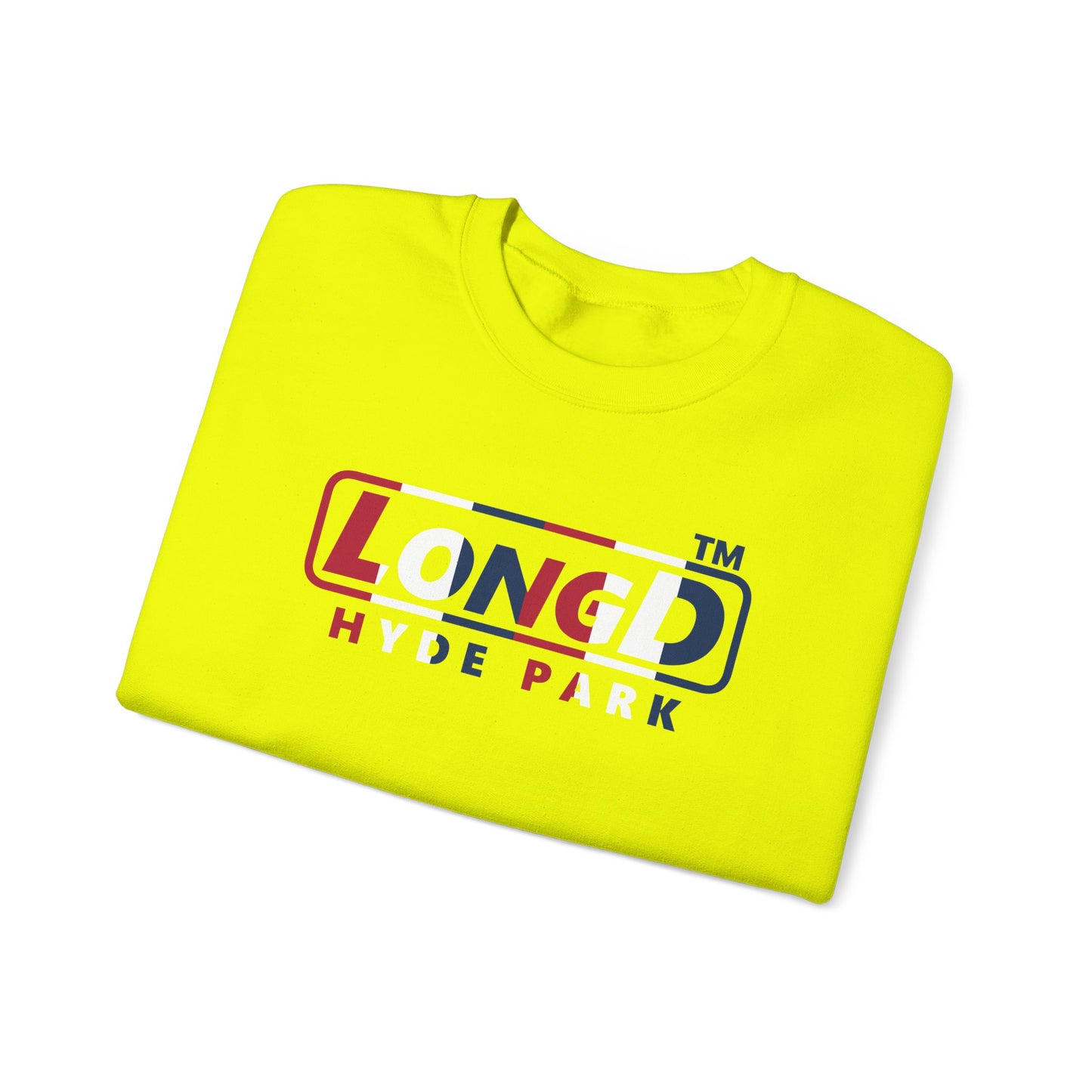 LongD positive vertical 6-striped Hyde Park logo crewneck sweatshirt (patriotic colors)
