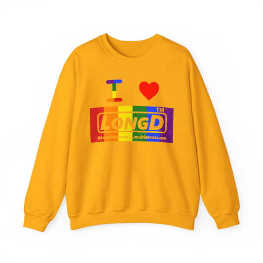 I Luv LongD negative vertical striped tag-domain logo crewneck sweatshirt (Pride colors)
