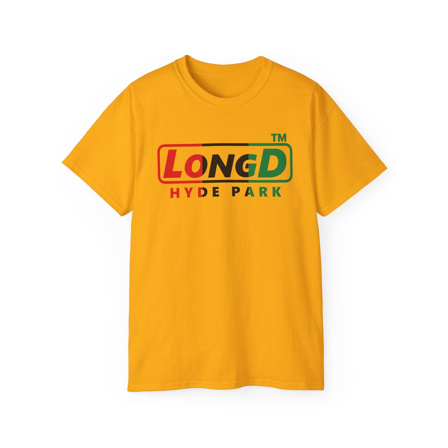 LongD positive vertical 3-striped Hyde Park logo cotton tee (Juneteenth colors)