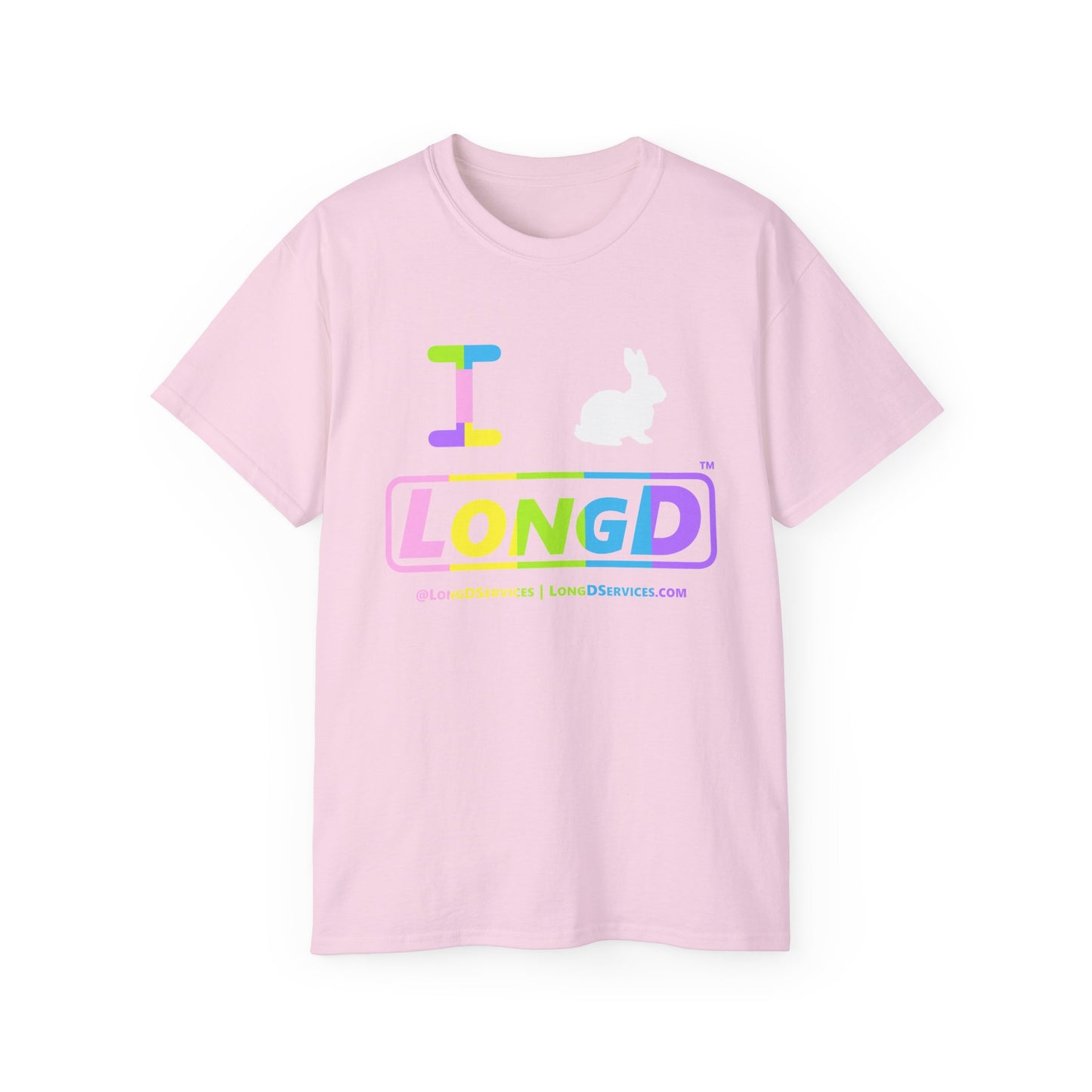 I Bunny LongD® positive horizontal striped Tag-domain Logo Cotton Tee