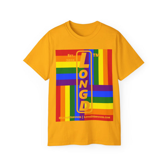 LongD Cotton Tee negative windmill tag-domain upright logo (Pride colors)