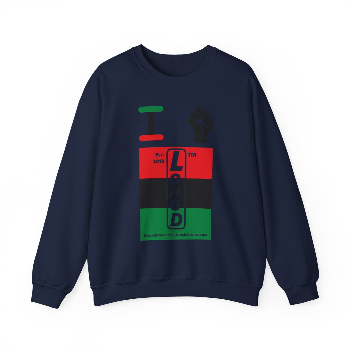 I Fist LongD negative horizontal 3-striped tag-domain upright logo crewneck sweatshirt