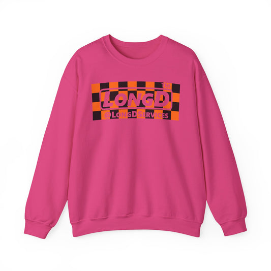 LongD Tag negative checkered logo (Halloween colors) crewneck sweatshirt
