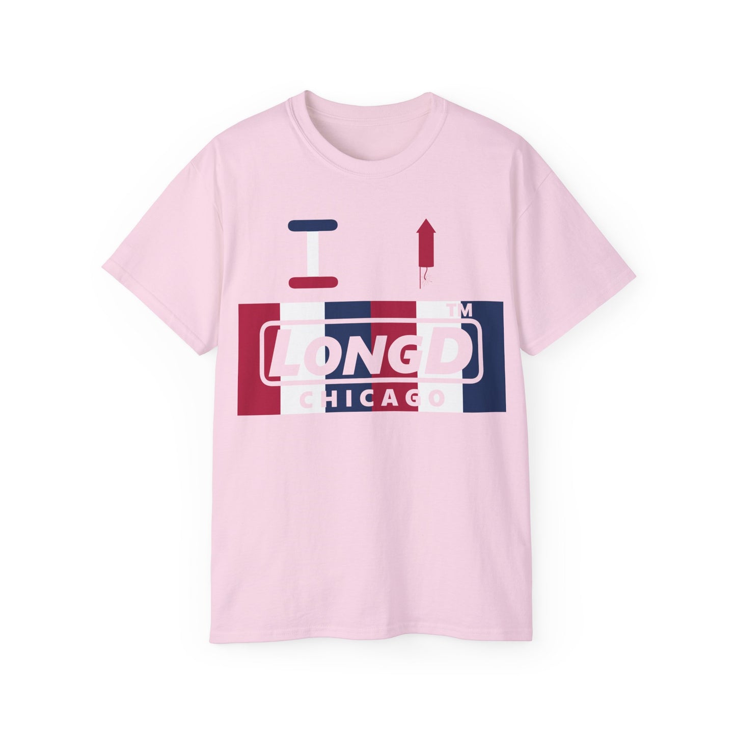 I firecracker LongD negative vertical 6-striped Chicago logo cotton tee