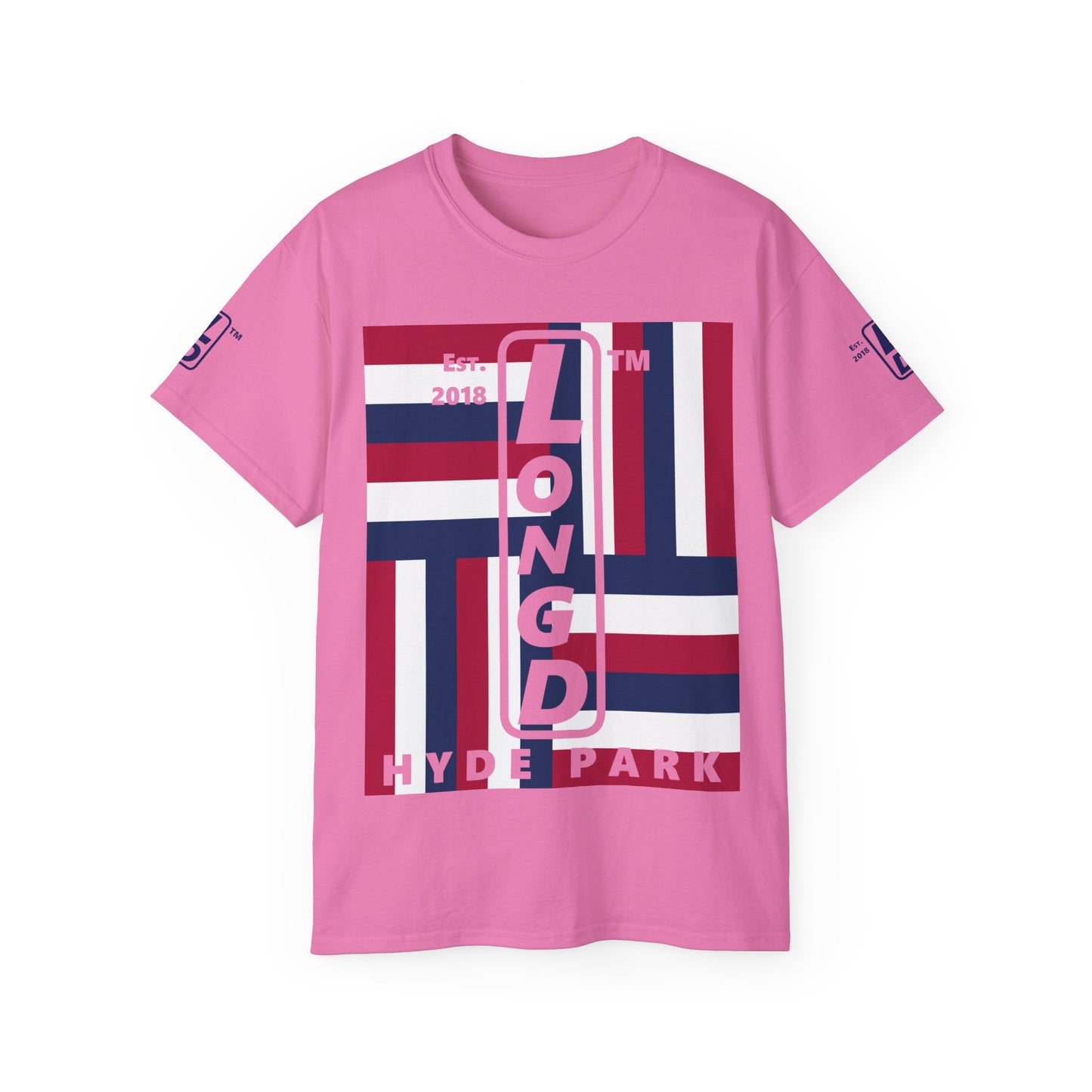 LongD cotton tee negative windmill 4-print Hyde Park upright logo (Patriotic colors)