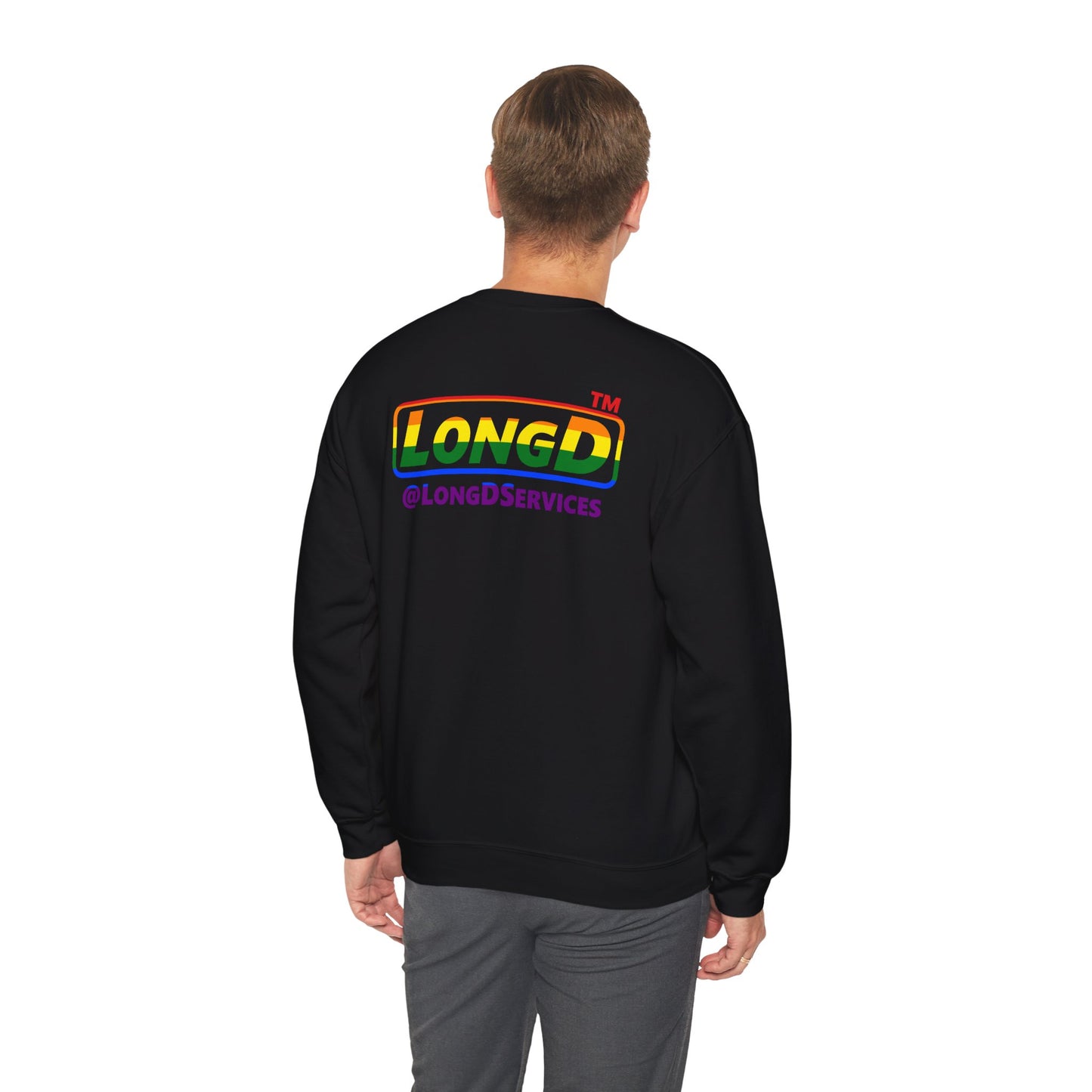 LongD positive horizontal striped front-back Chicago logo crewneck sweatshirt (Pride colors)