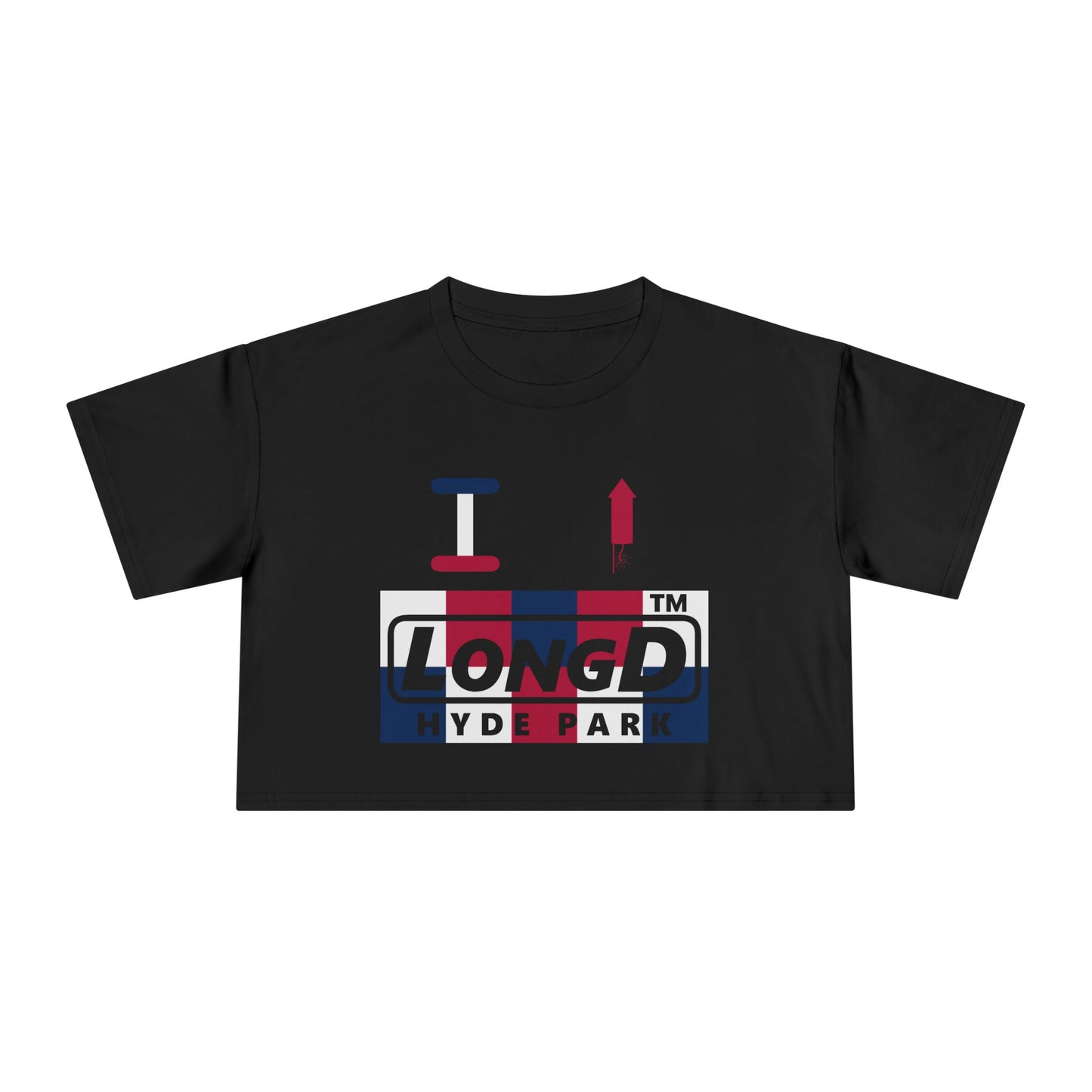 I firecracker LongD positive 2x5 Hyde Park Logo Crop Tee (Patriotic colors)
