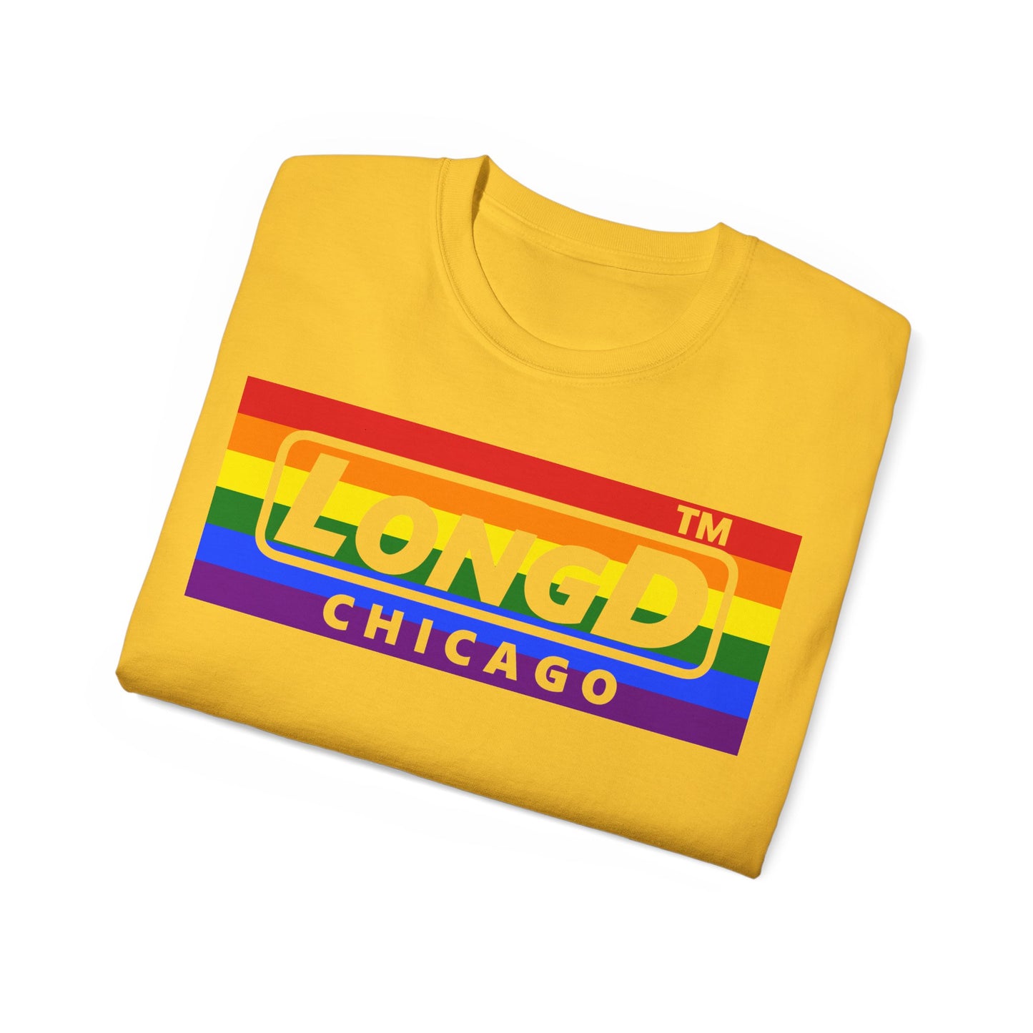 LongD negative horizontal striped Chicago logo cotton tee (Pride colors)