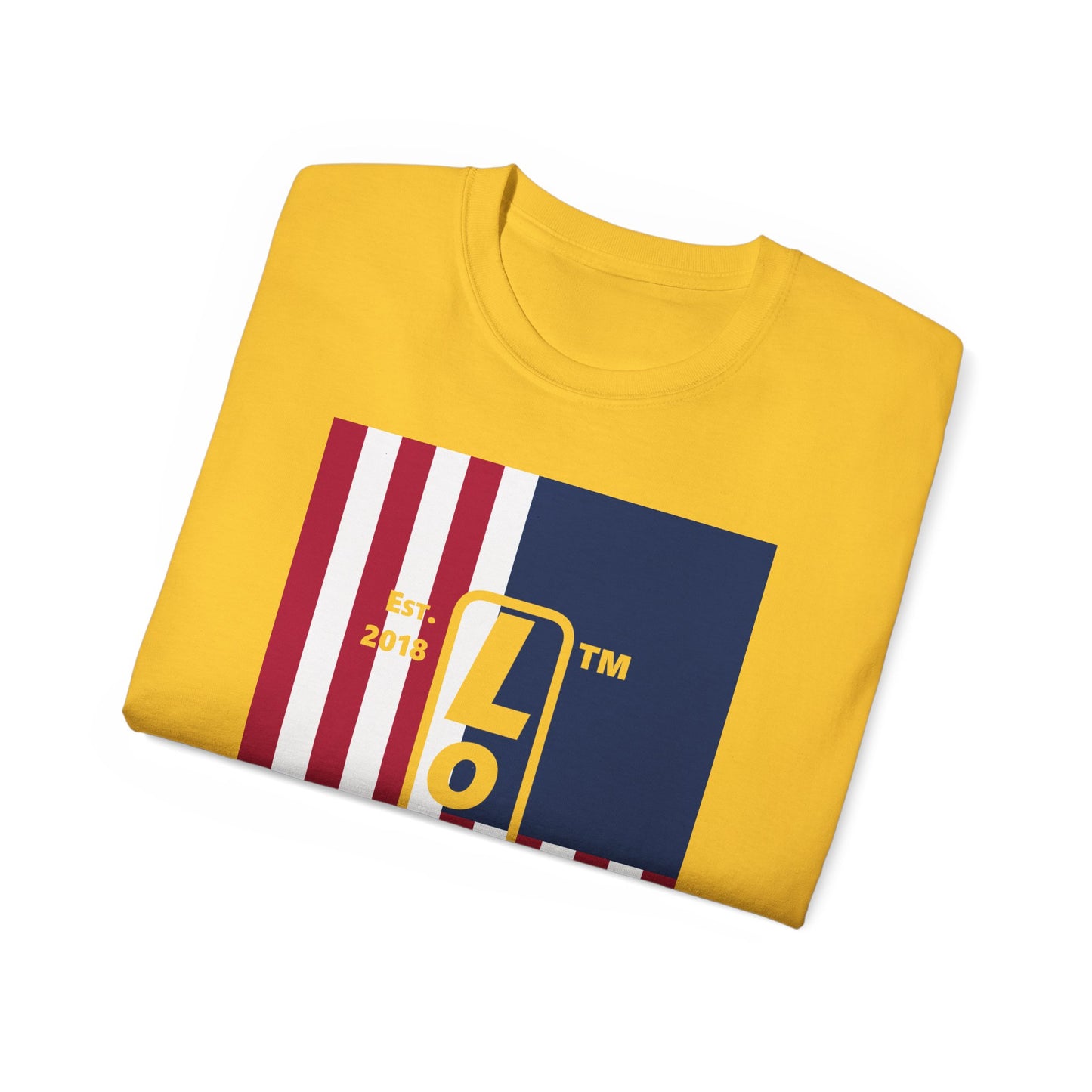 LongD cotton tee negative cropped flag Hyde Park upright logo (Patriotic colors)