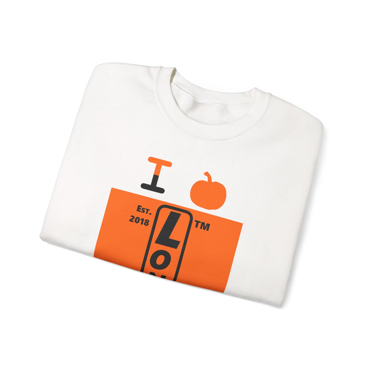 I pumpkin LongD Tag upright logo positive black on negative orange crewneck sweatshirt