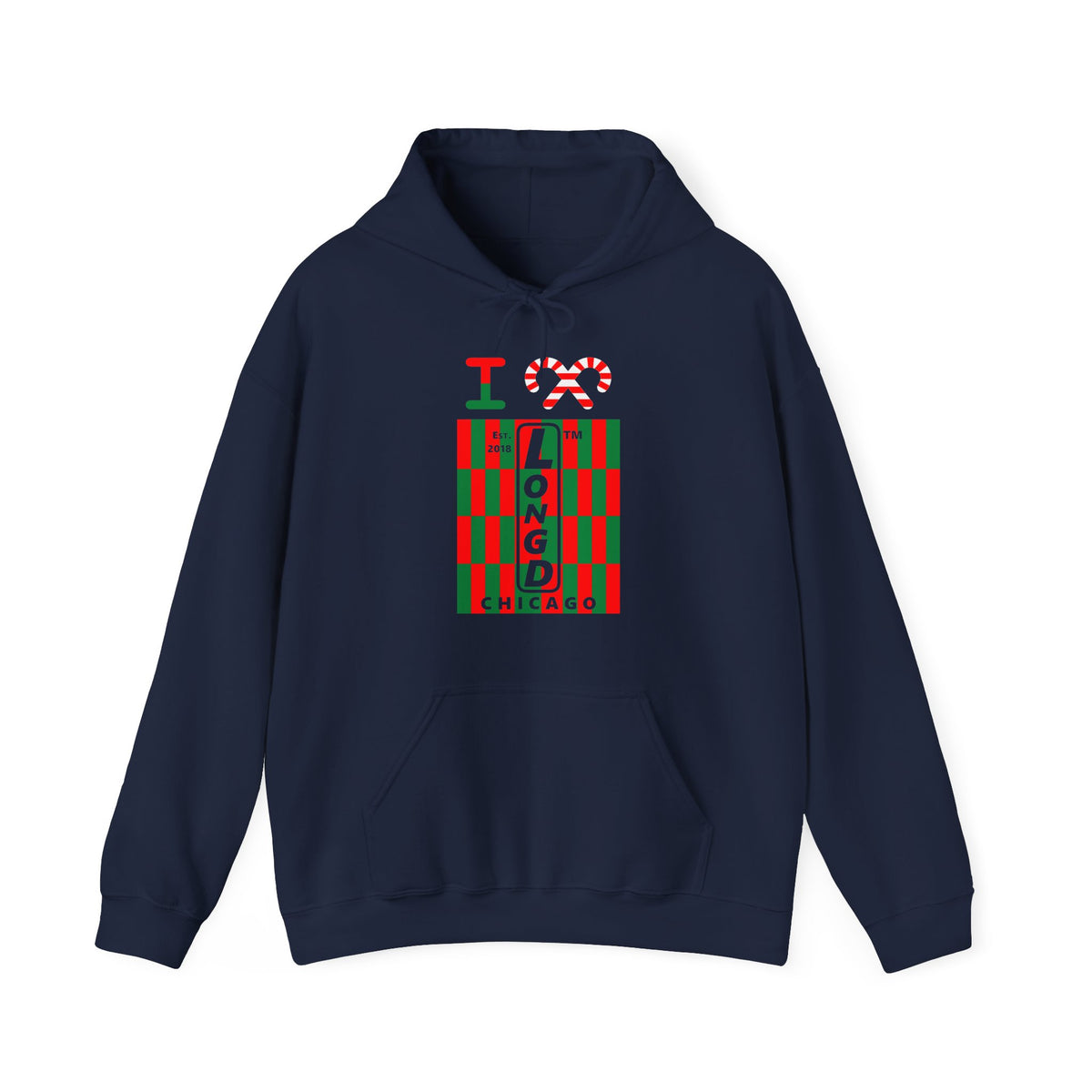 I candy cane LongD Chicago negative upright tiled logo hoodie