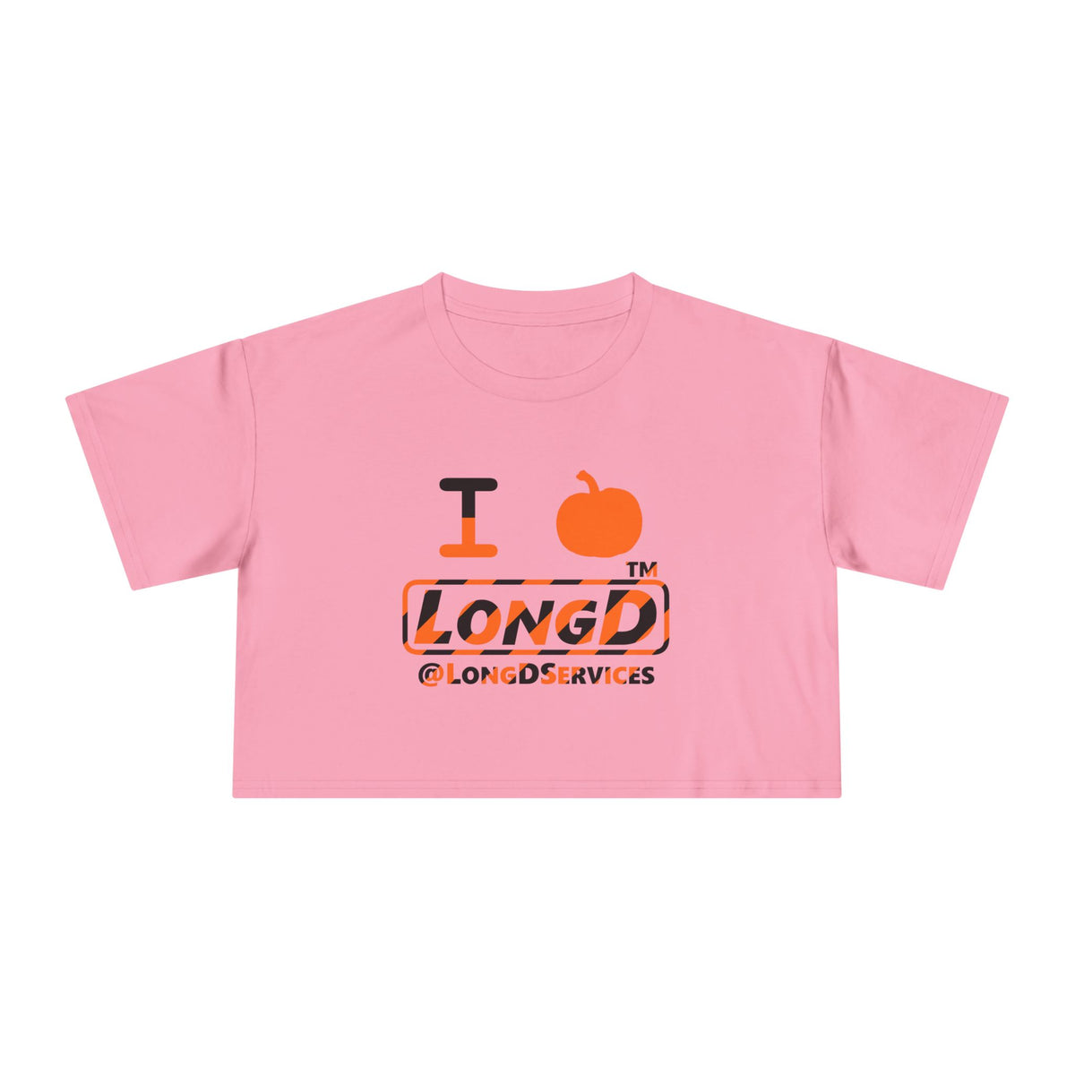 I pumpkin LongD Tag positive 12-striped logo crop tee