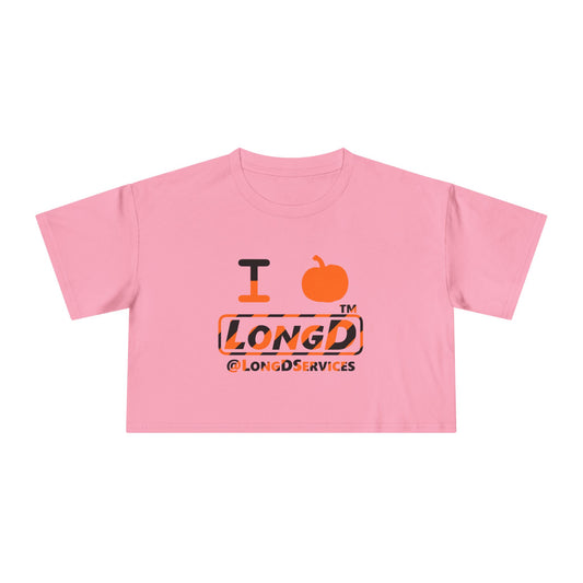 I pumpkin LongD Tag positive 12-striped logo crop tee