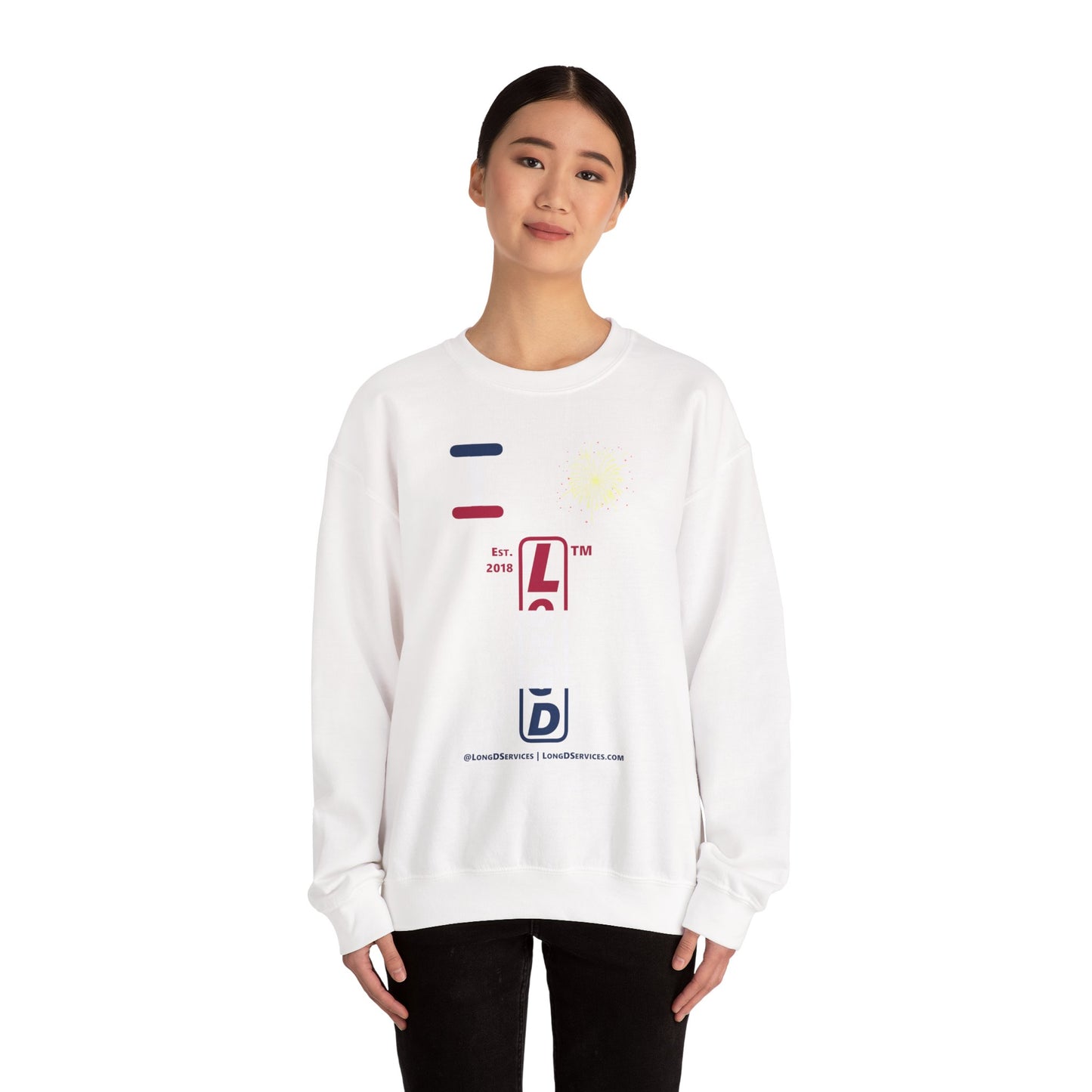 I Burst LongD positive horizontal 3-striped tag-domain upright logo crewneck sweatshirt